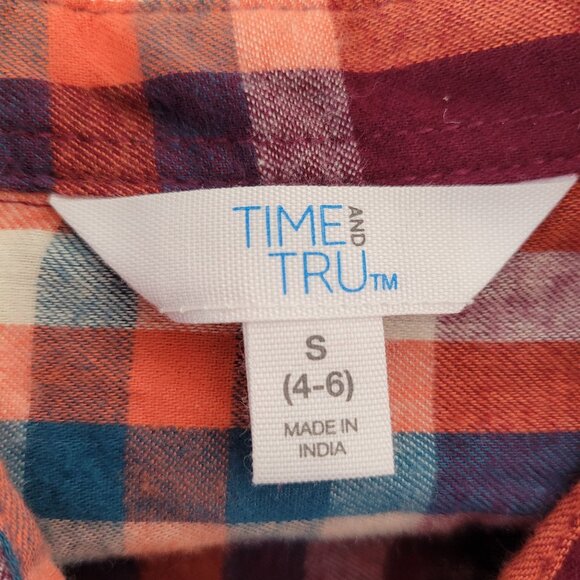 Time & Tru Women's Burgundy Plaid Long Sleeve Button Down Shirt Small (4-6)New - Picture 8 of 11